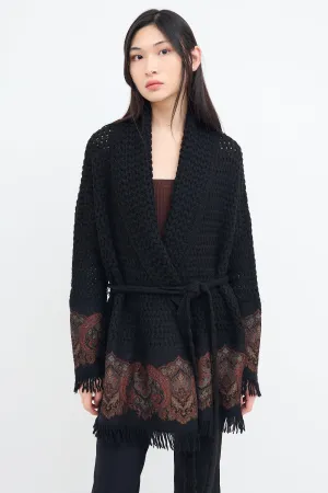Black Wool Knit & Multi Paisley Cardigan