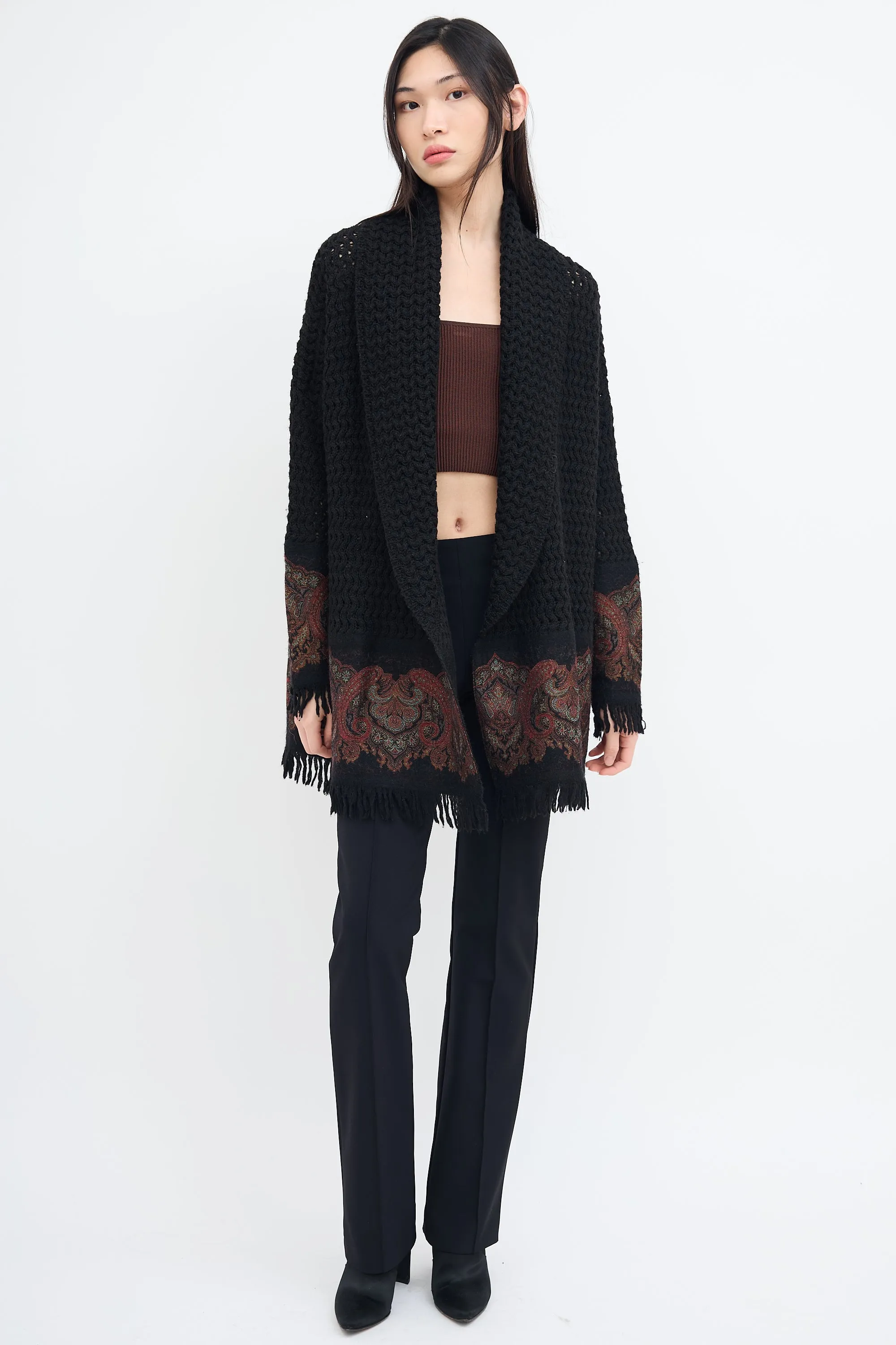 Black Wool Knit & Multi Paisley Cardigan