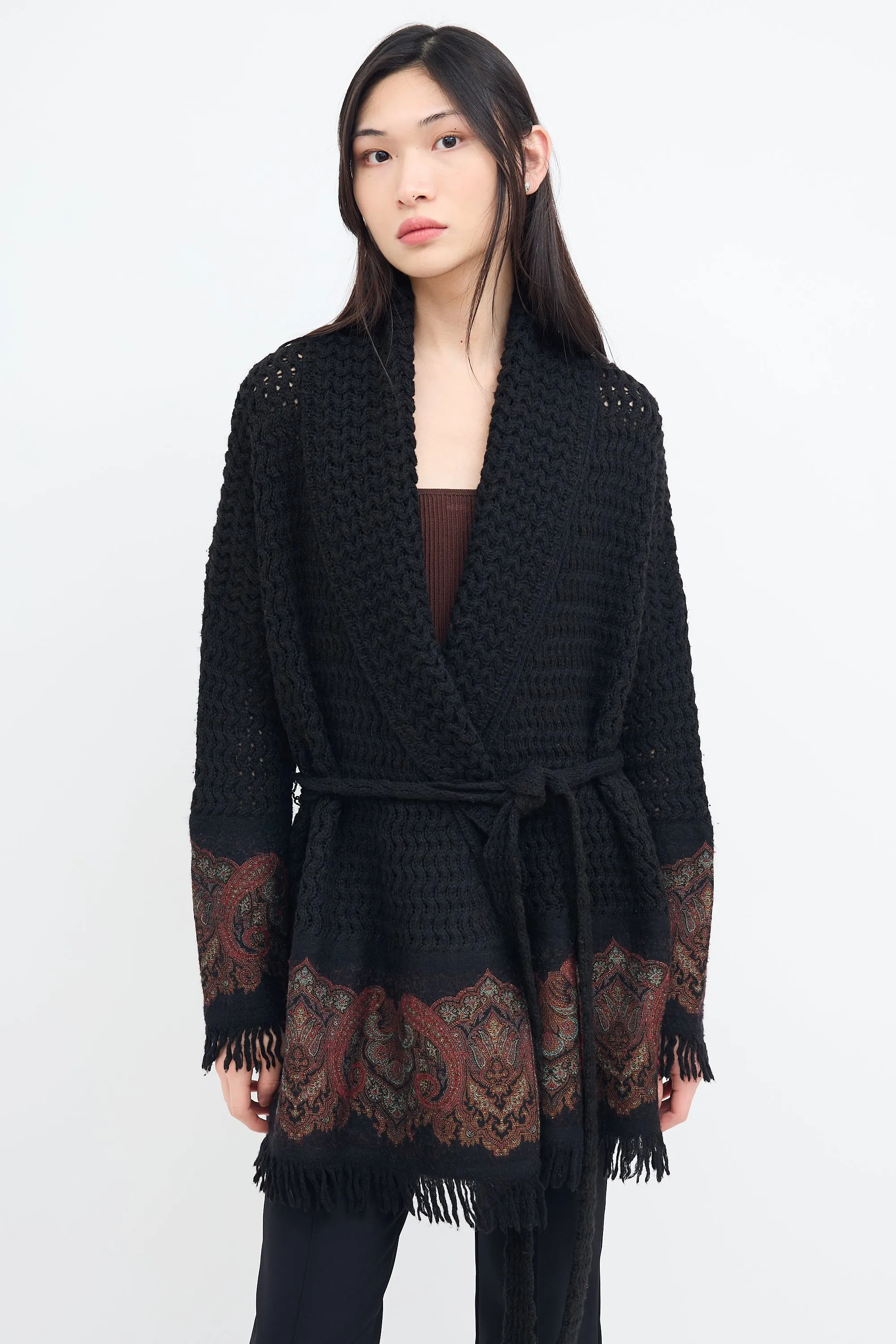 Black Wool Knit & Multi Paisley Cardigan