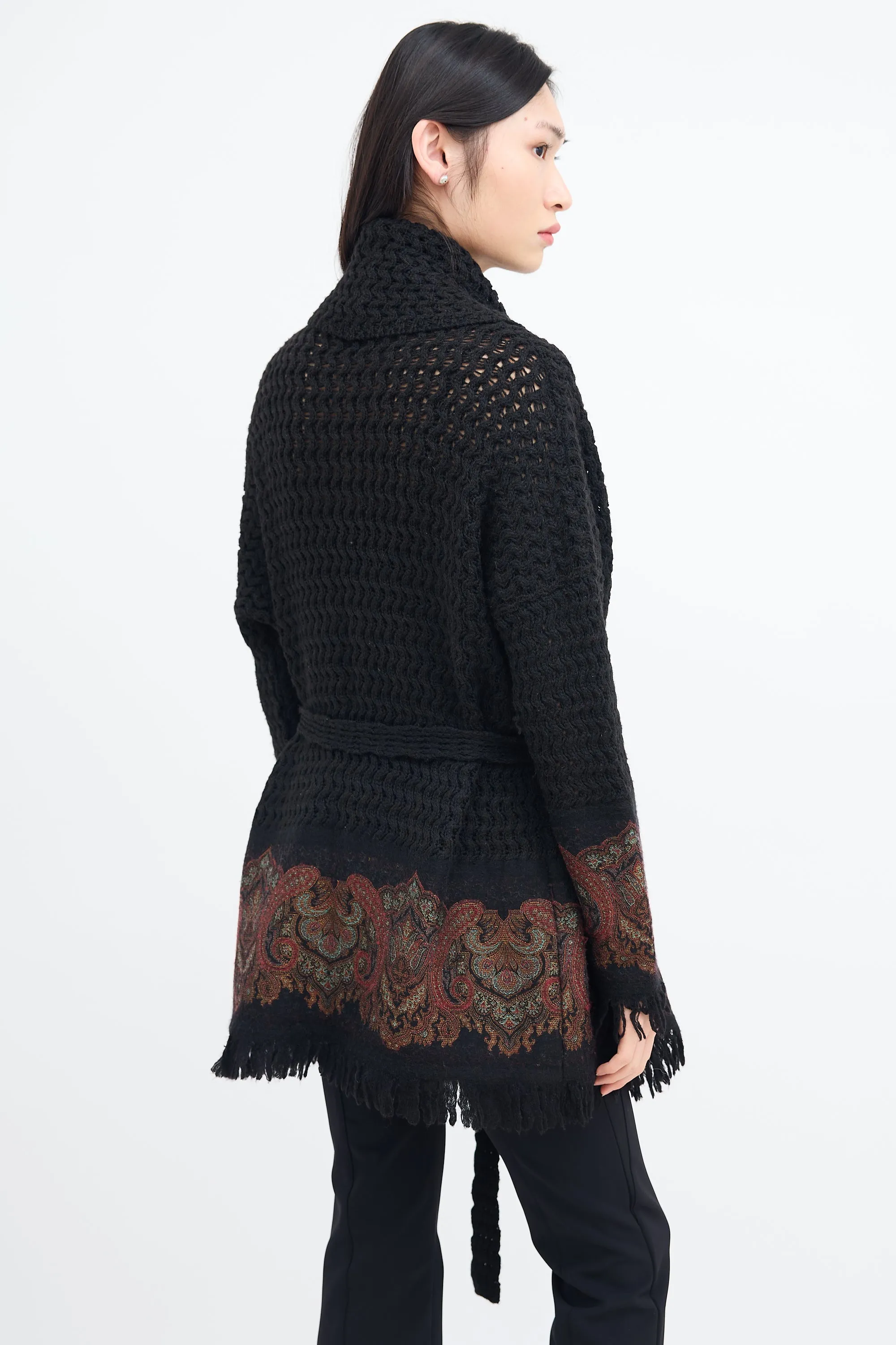 Black Wool Knit & Multi Paisley Cardigan
