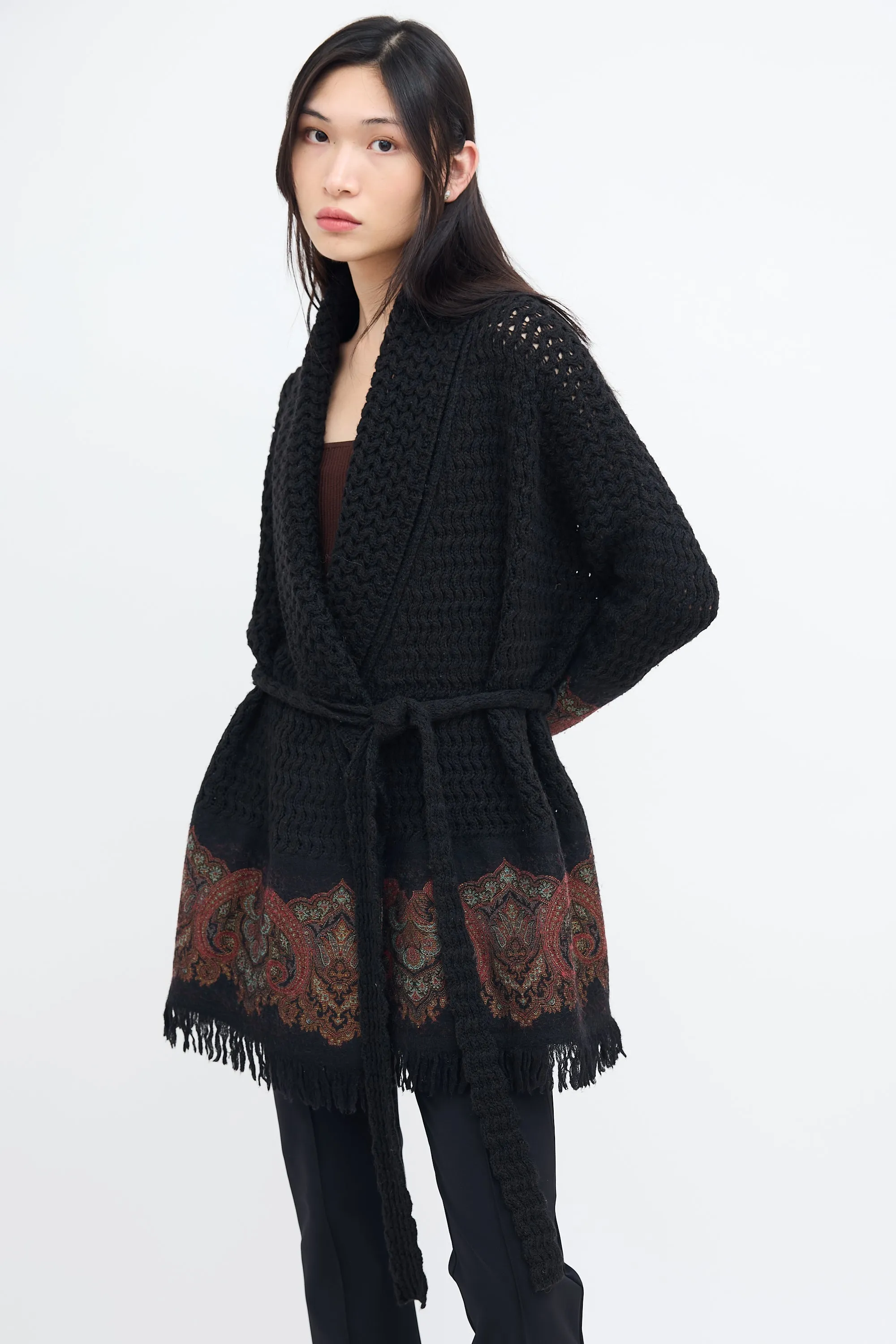 Black Wool Knit & Multi Paisley Cardigan