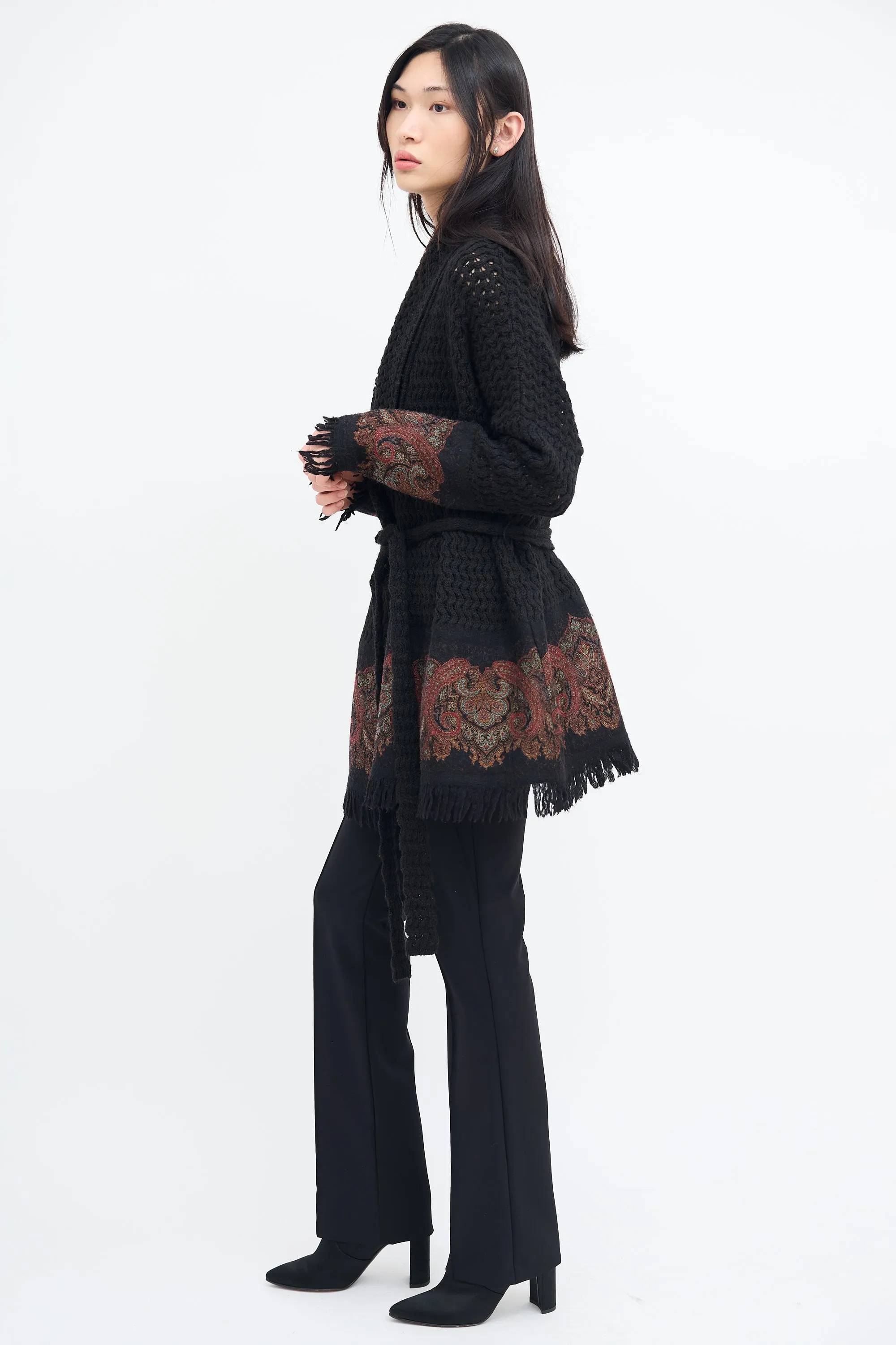 Black Wool Knit & Multi Paisley Cardigan