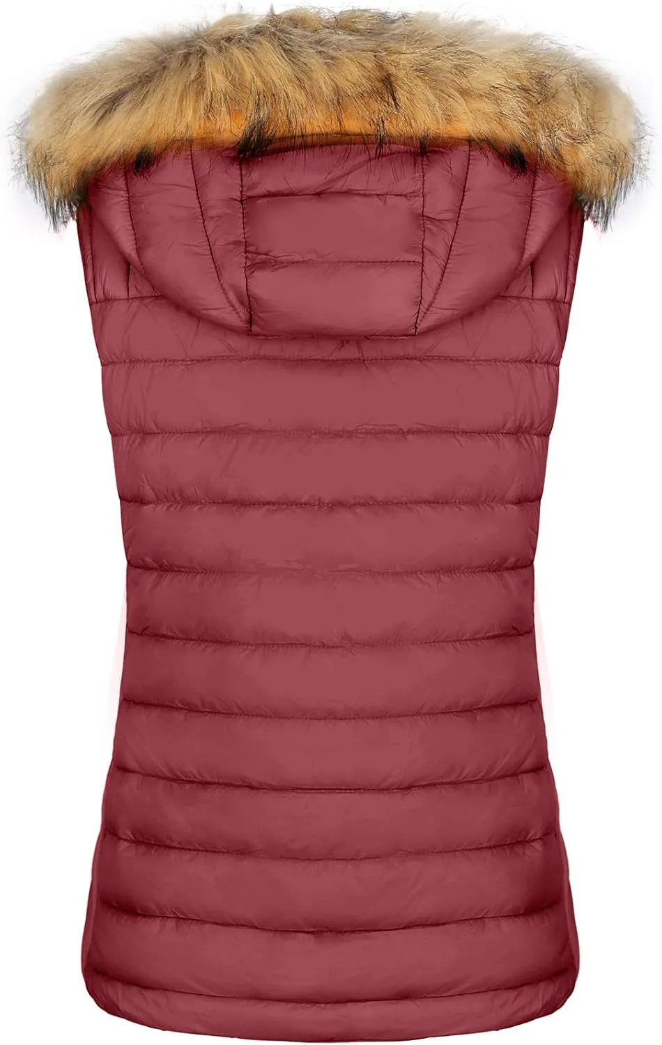 BodiLove Women's Zipper Cuffed Sleeve Neckline Padded Quilted Faux Fur Hooded Vest