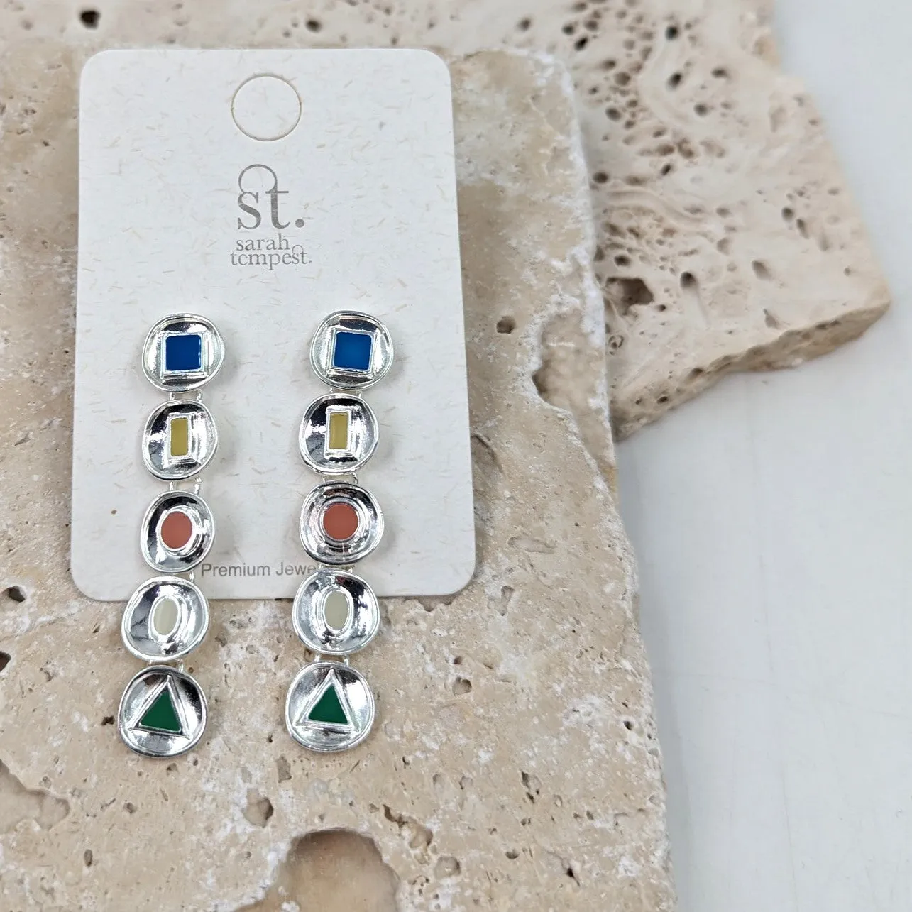 Byzantine enamel shape inlay dangle earrings
