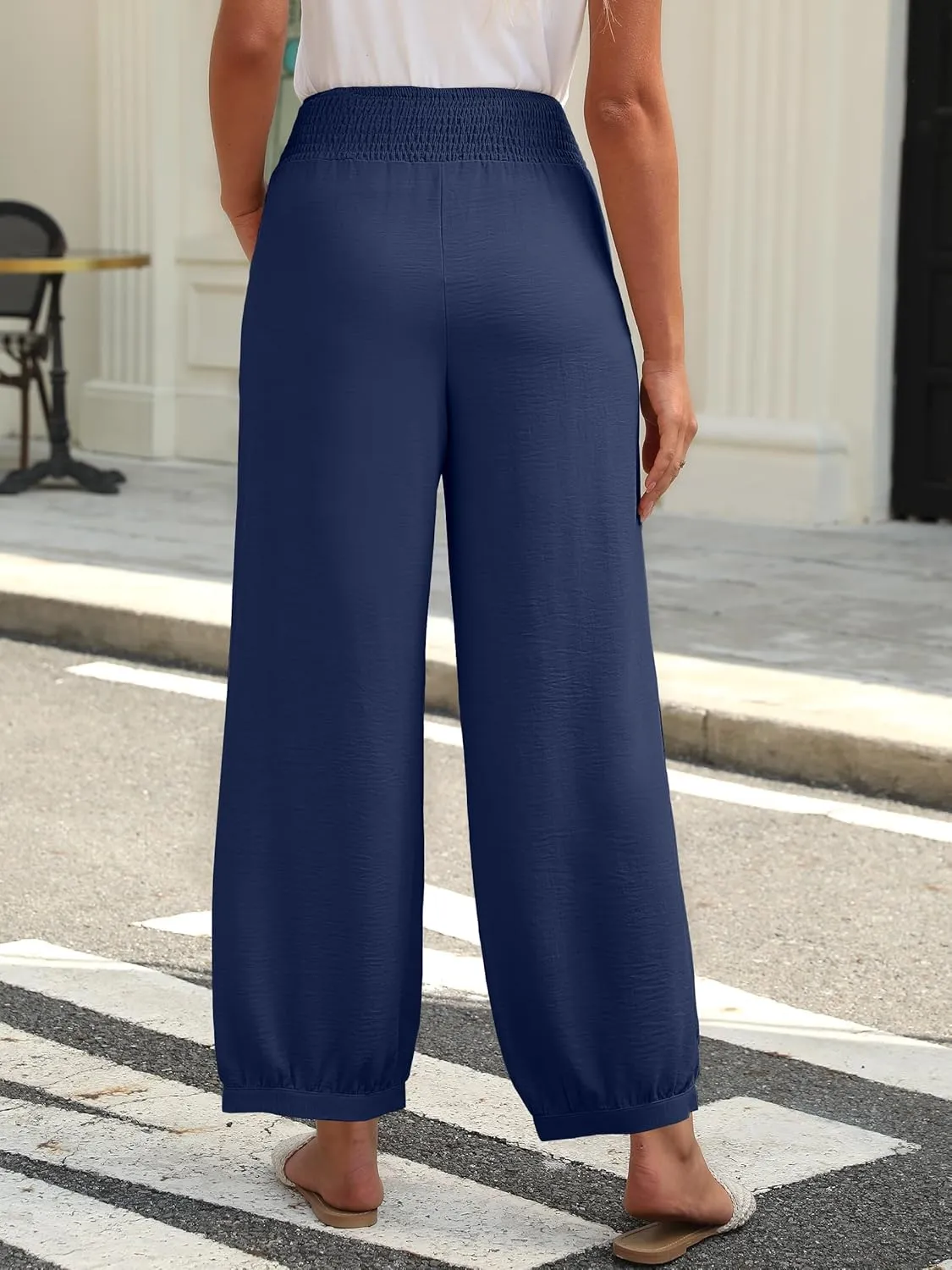 Caracilia Women Wide Leg Flowy Pants 2025 Summer Casual High Waisted Baggy Loose Boho Beach Vacation Palazzo Lantern Pants