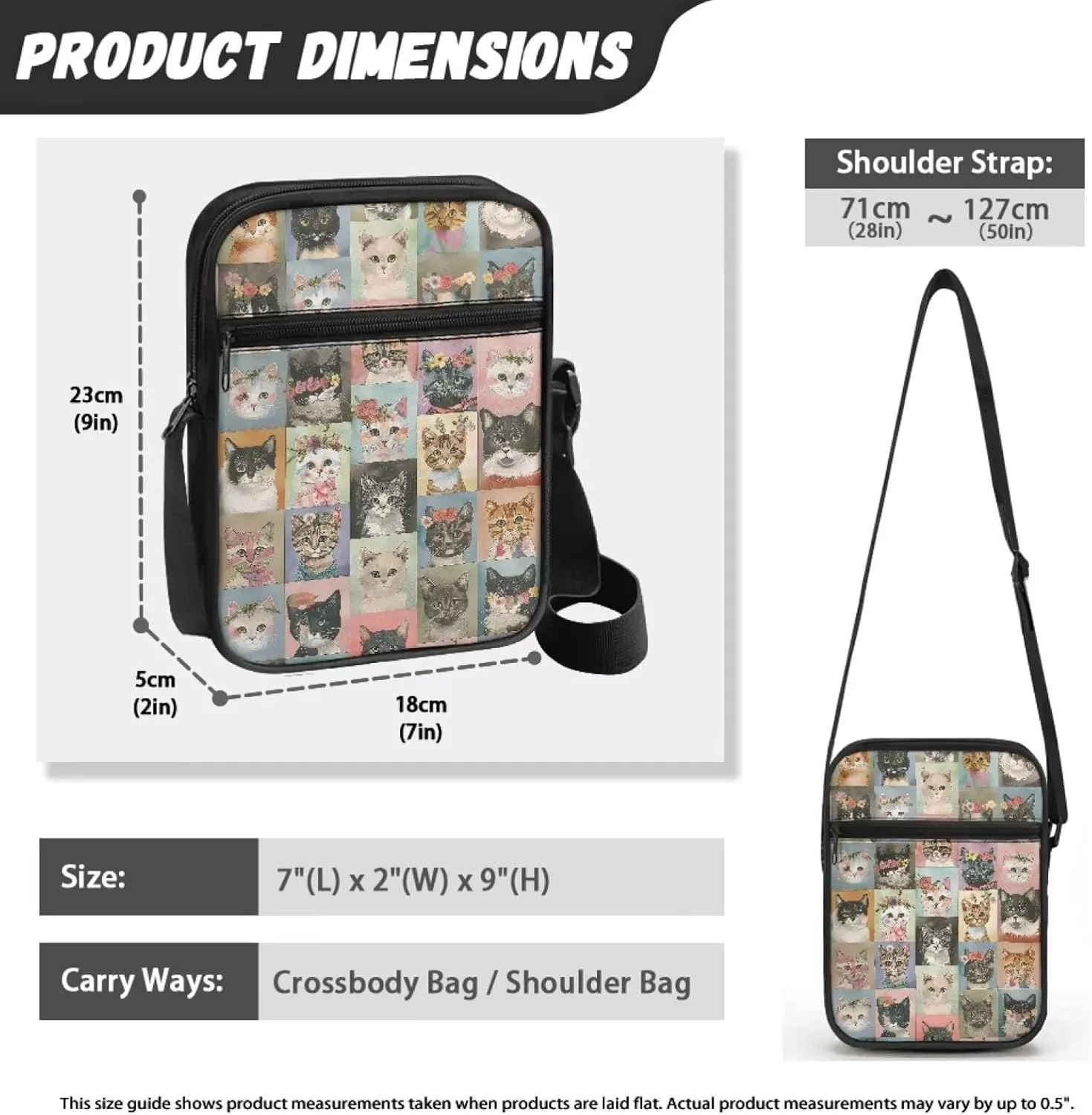 Cat Print Small Crossbody Bags for Women Men, Cross Body Bag Satchel Messenger Bags