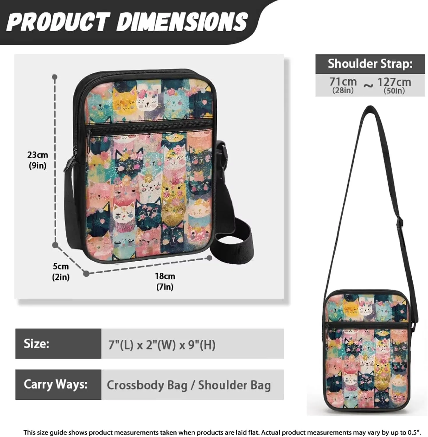 Cat Print Small Crossbody Bags for Women Men, Cross Body Bag Satchel Messenger Bags
