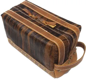 CHALLENGER Men's Leather Hair-on Travel Toiletry Organizer Shaving Dopp Kit Bag 18RT02