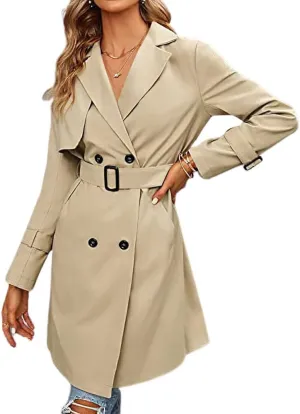 CHARTOU Women's Casual Notched Lapel Collar Double Breasted Trench Coat Wrap Coat with Belt