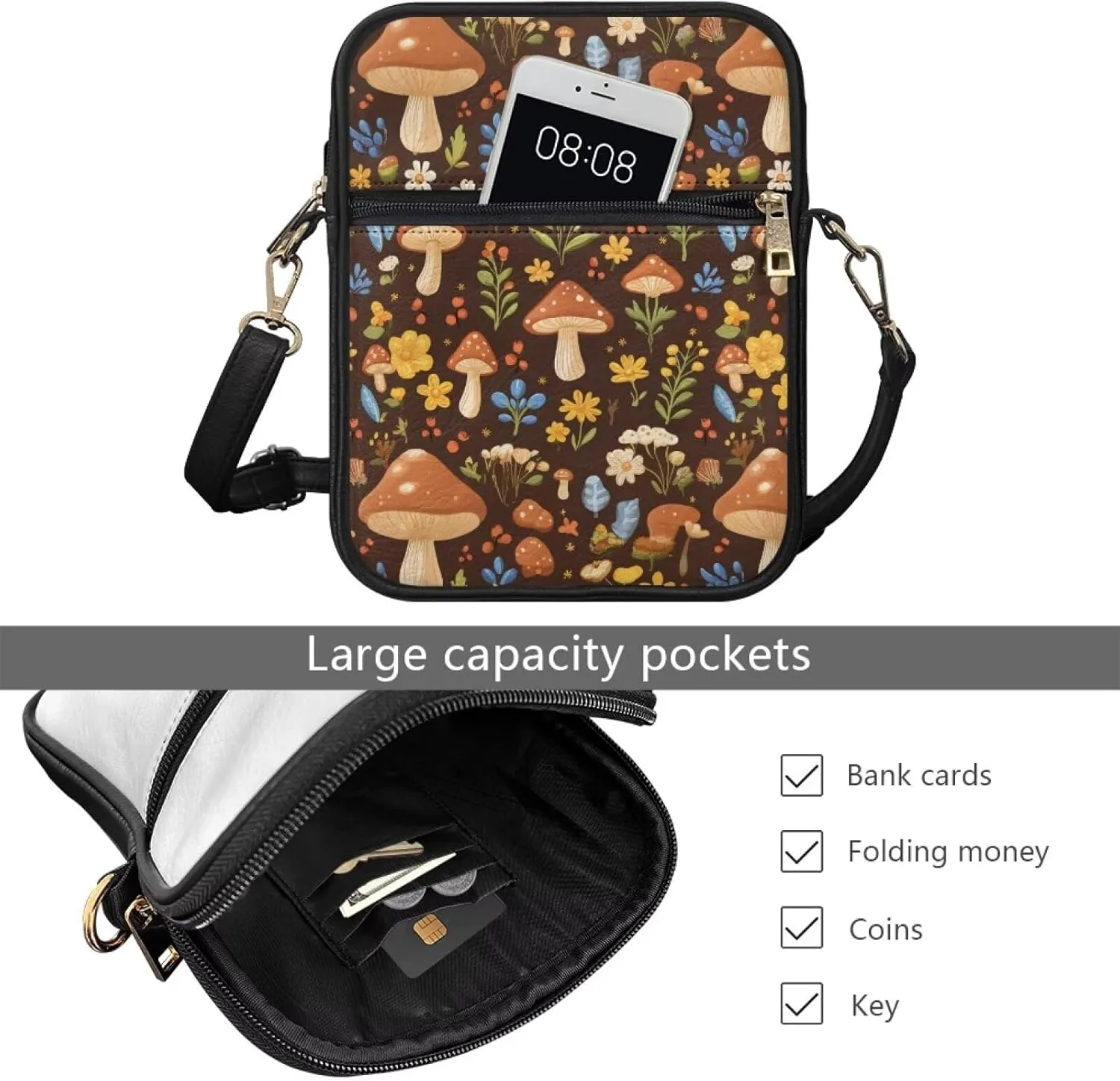 COEQINE Animal Messenger Bags Leather Cell Phone Purse Women Crossbody Bag Messenger Pouch Travel Wallet