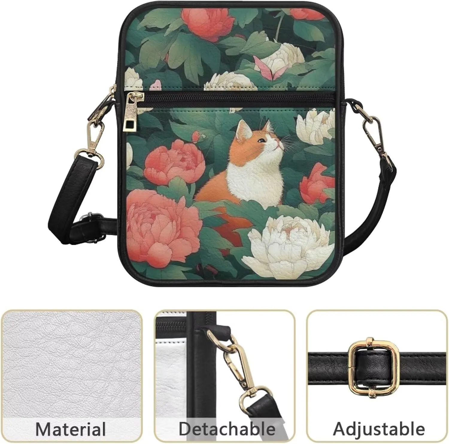 COEQINE Animal Messenger Bags Leather Cell Phone Purse Women Crossbody Bag Messenger Pouch Travel Wallet