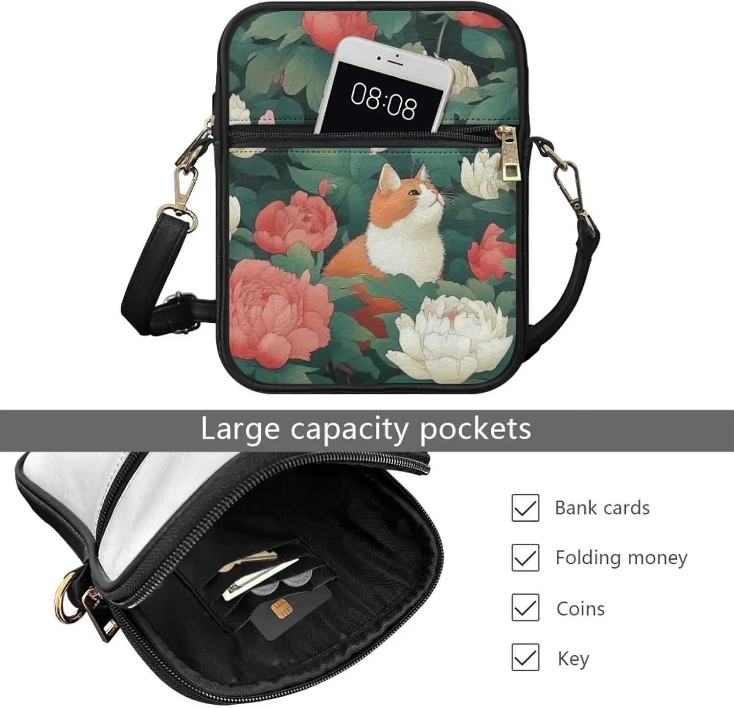 COEQINE Animal Messenger Bags Leather Cell Phone Purse Women Crossbody Bag Messenger Pouch Travel Wallet