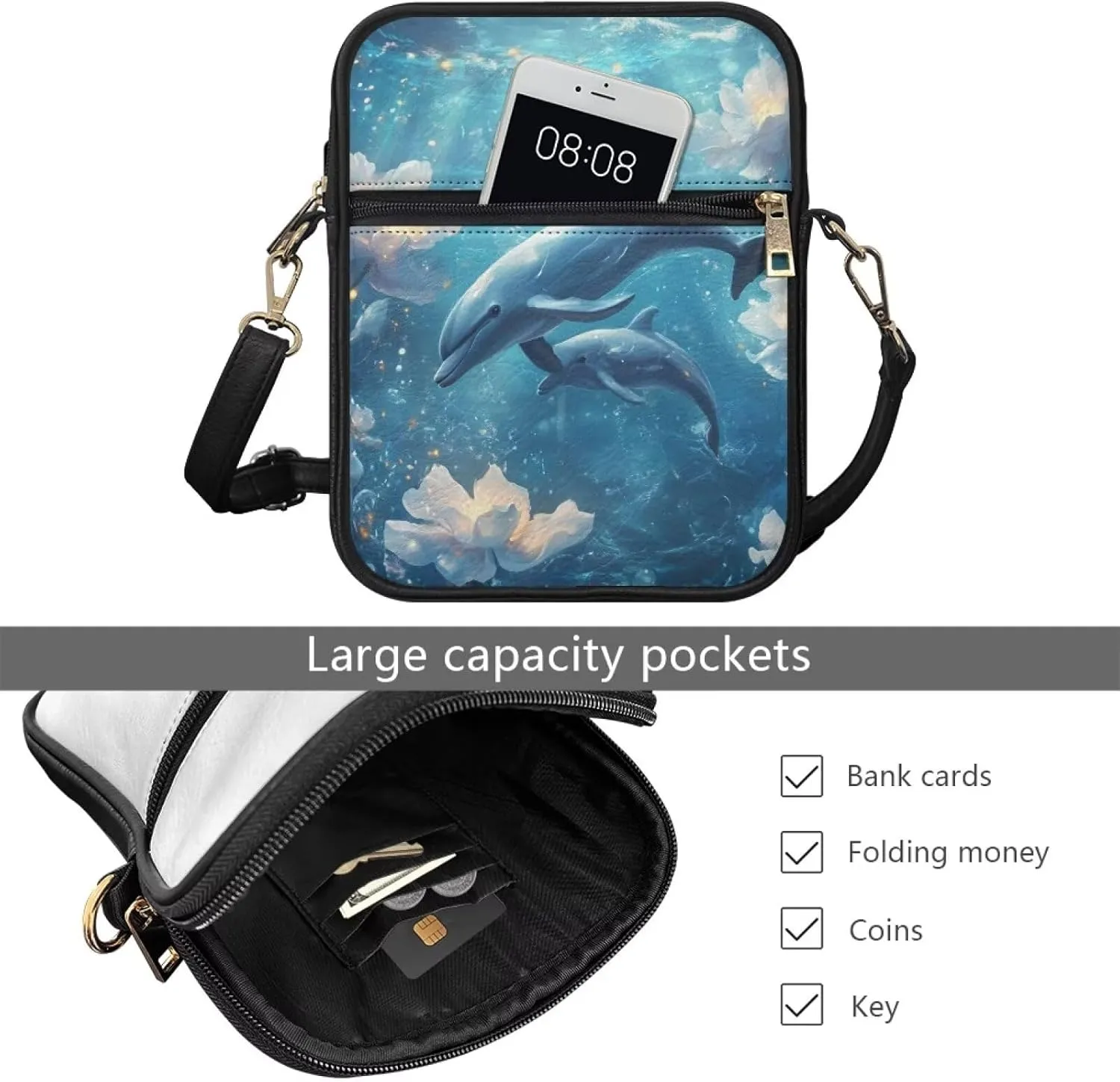 COEQINE Animal Messenger Bags Leather Cell Phone Purse Women Crossbody Bag Messenger Pouch Travel Wallet