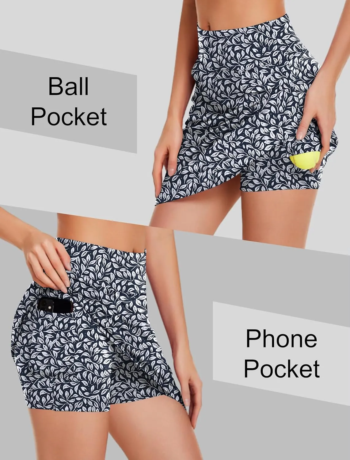 COOrun Women's Skorts Athletic Skirts with Pockets Knee Length Built-in Shorts Casual Skirt for Golf Tennis Workout (XS-3XL)
