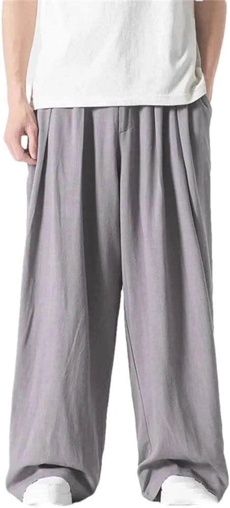 Cotton Linen Men's Harem Pants Casual Solid Trousers Male Wide Leg Casual Vintage Large Size Woman Sweatpants Pants