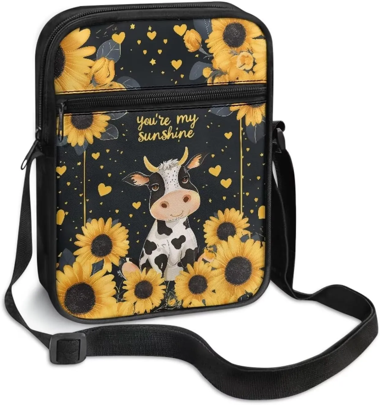 Cow Print Small Crossbody Shoulder Bag for Women Men Polyester Messenger Bags with Pockets