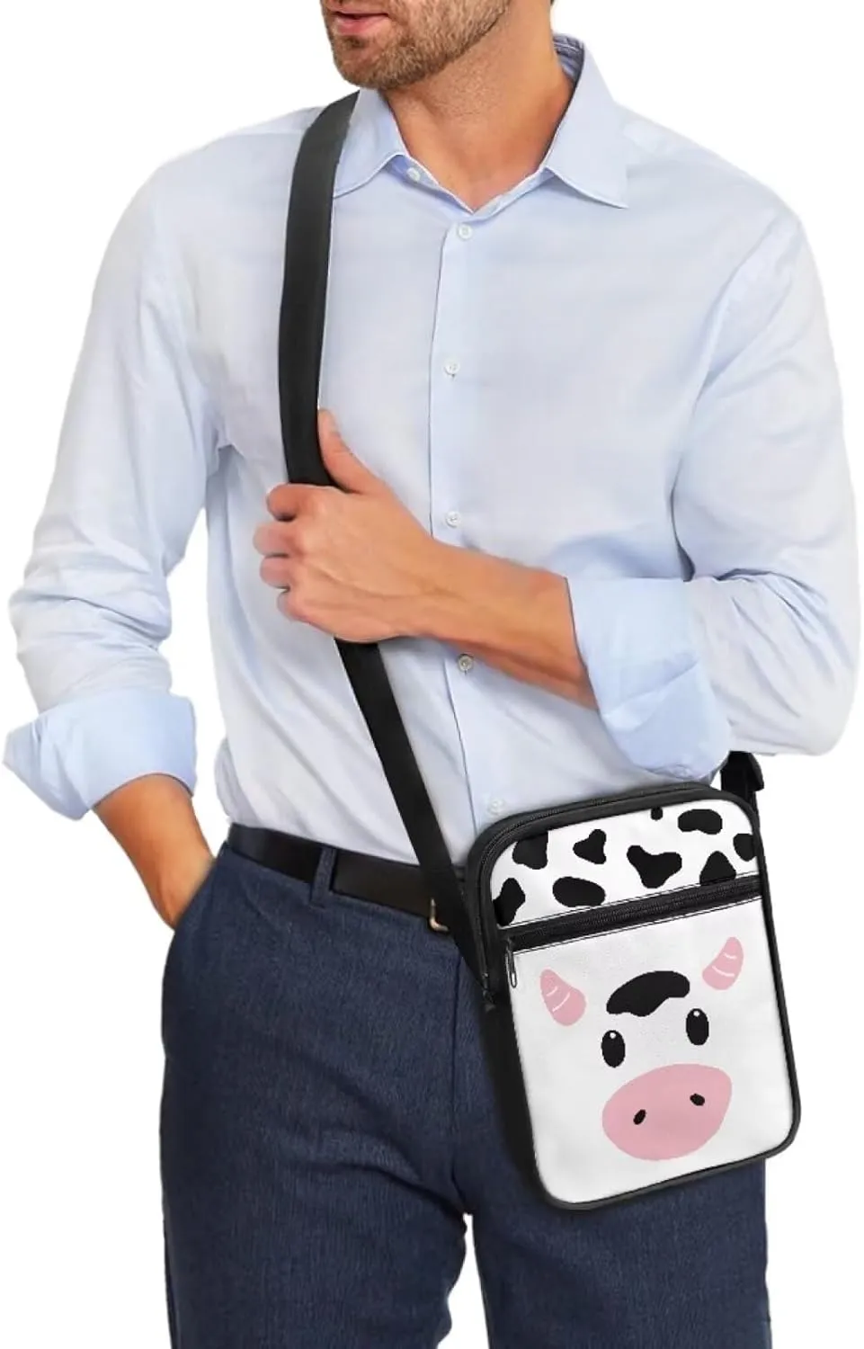 Cow Print Small Crossbody Shoulder Bag for Women Men Polyester Messenger Bags with Pockets