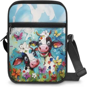 Cow Print Small Crossbody Shoulder Bag for Women Men Polyester Messenger Bags with Pockets