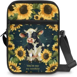 Cow Print Small Crossbody Shoulder Bag for Women Men Polyester Messenger Bags with Pockets