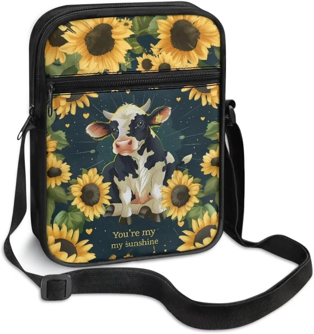 Cow Print Small Crossbody Shoulder Bag for Women Men Polyester Messenger Bags with Pockets