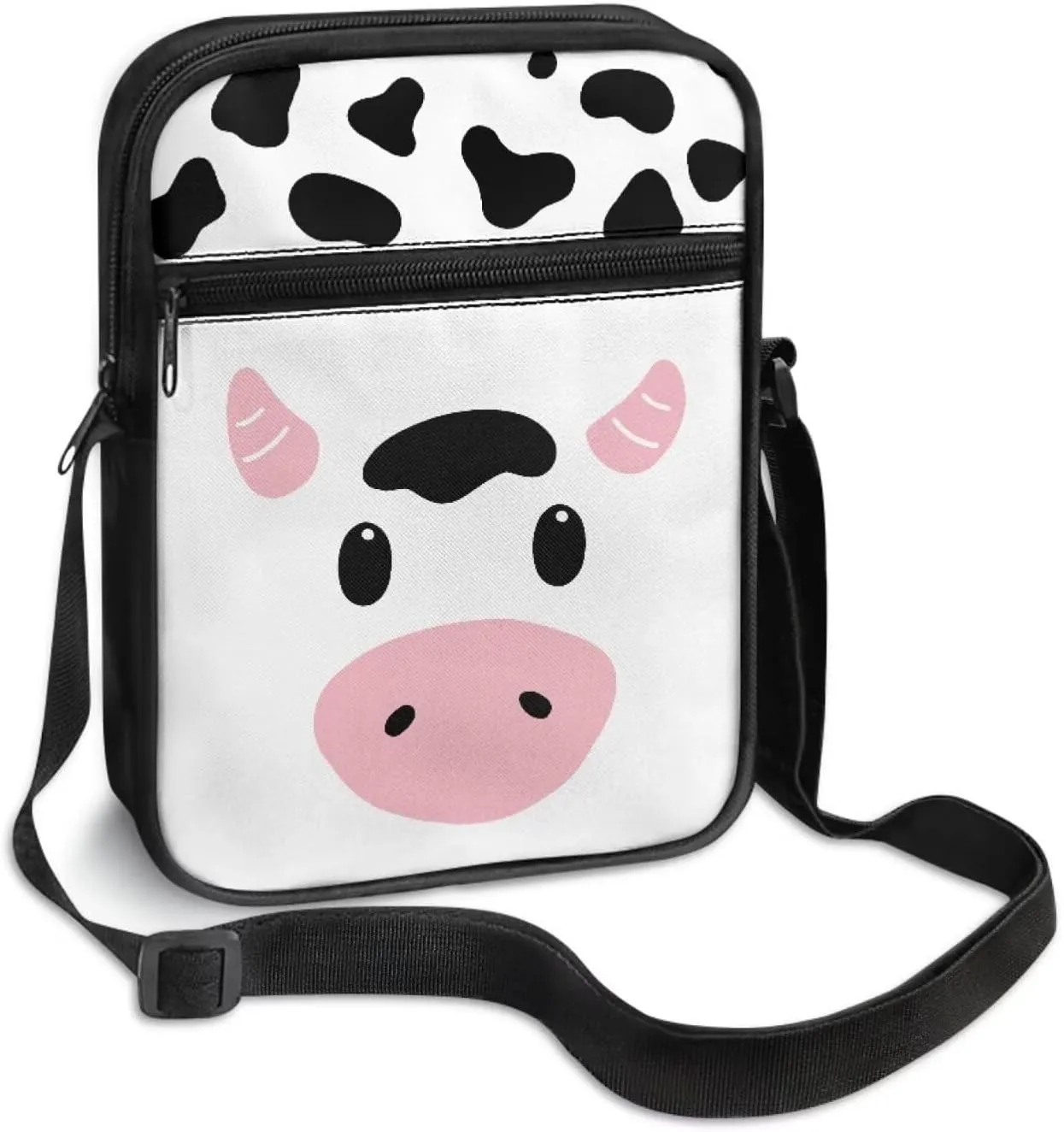Cow Print Small Crossbody Shoulder Bag for Women Men Polyester Messenger Bags with Pockets
