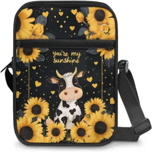 Cow Print Small Crossbody Shoulder Bag for Women Men Polyester Messenger Bags with Pockets