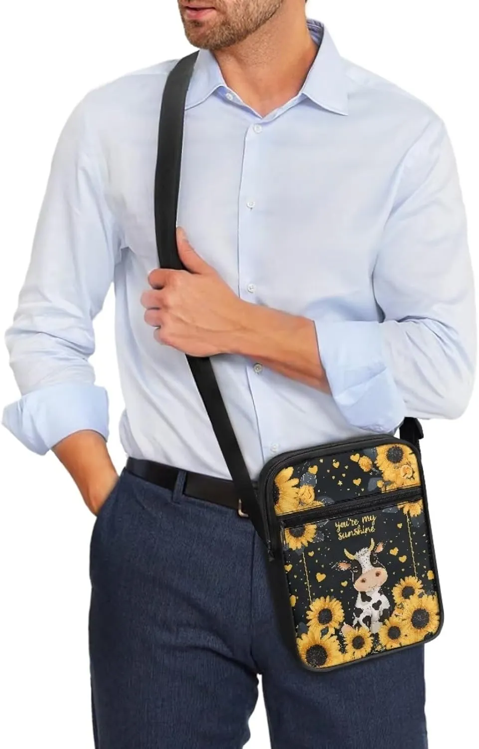 Cow Print Small Crossbody Shoulder Bag for Women Men Polyester Messenger Bags with Pockets
