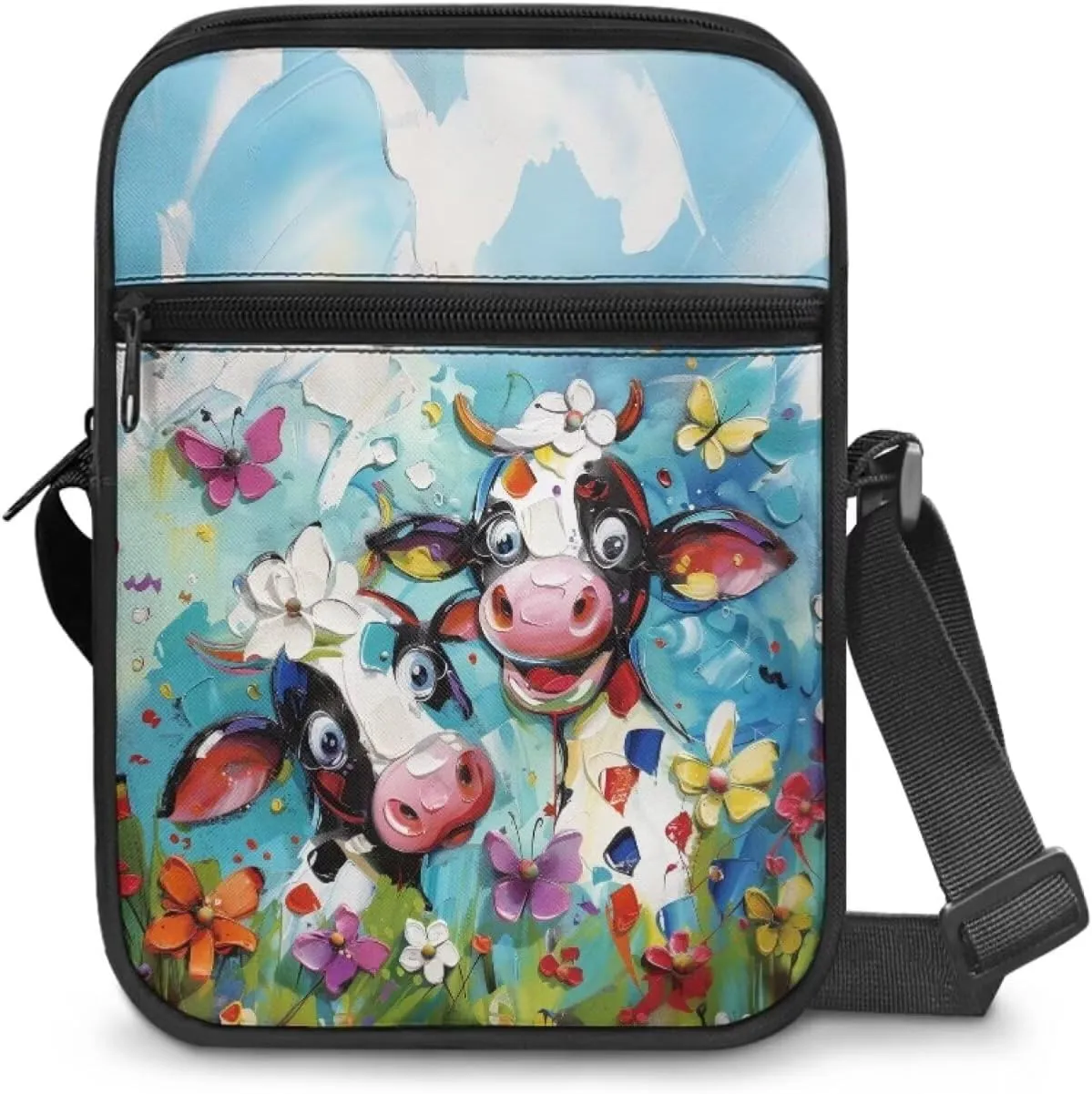 Cow Print Small Crossbody Shoulder Bag for Women Men Polyester Messenger Bags with Pockets