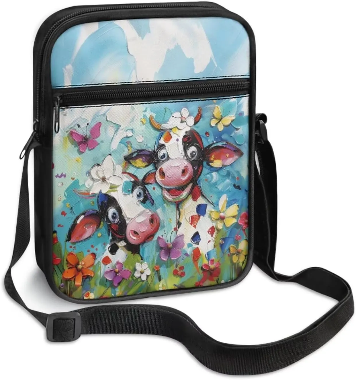 Cow Print Small Crossbody Shoulder Bag for Women Men Polyester Messenger Bags with Pockets