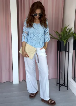 Crochet Top & Vest Set - Blue
