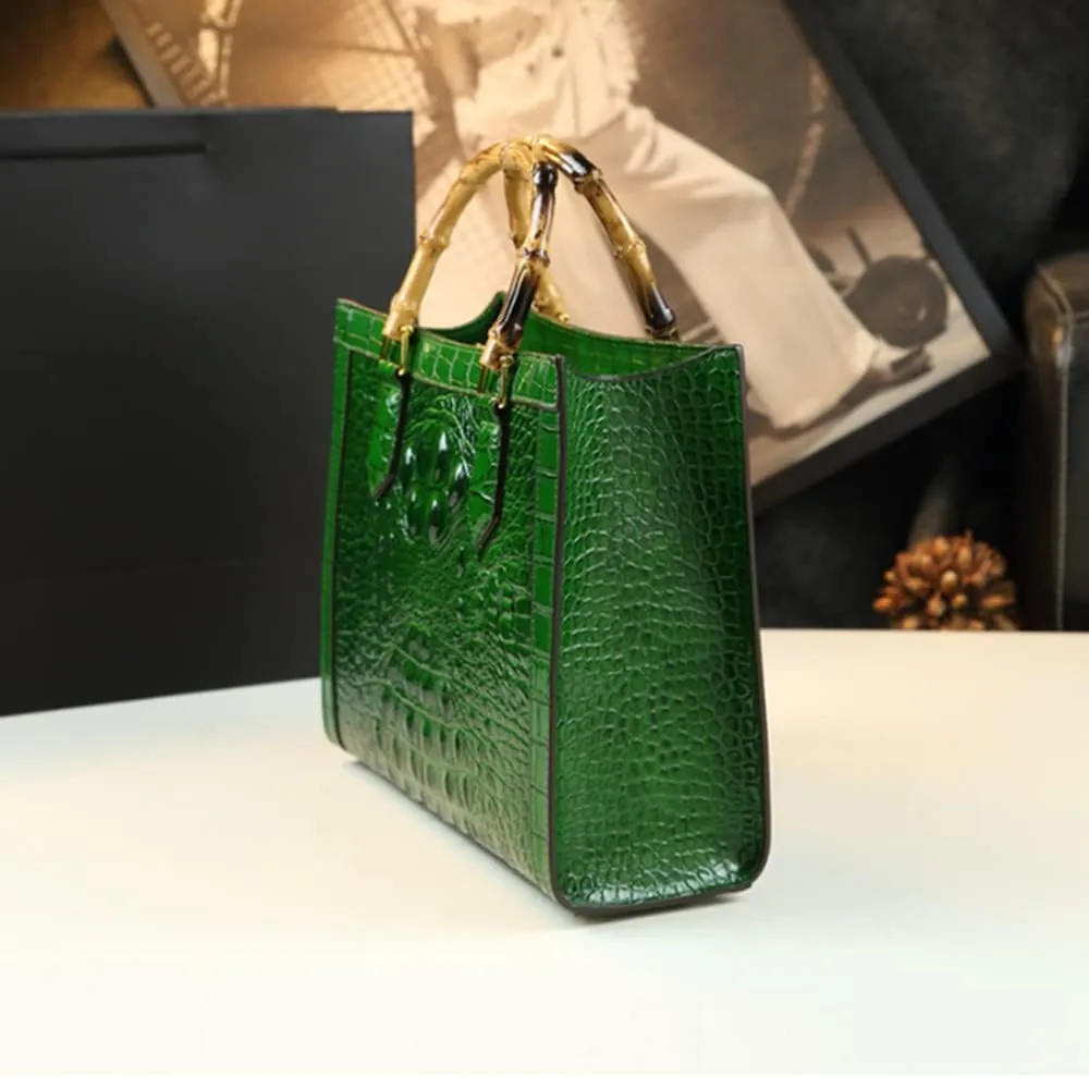 Crocodile Pattern Leather Women's Bag Bamboo Top-Handle Satchel Handbags Portable Tote Bag Shoulder Messenger Bags