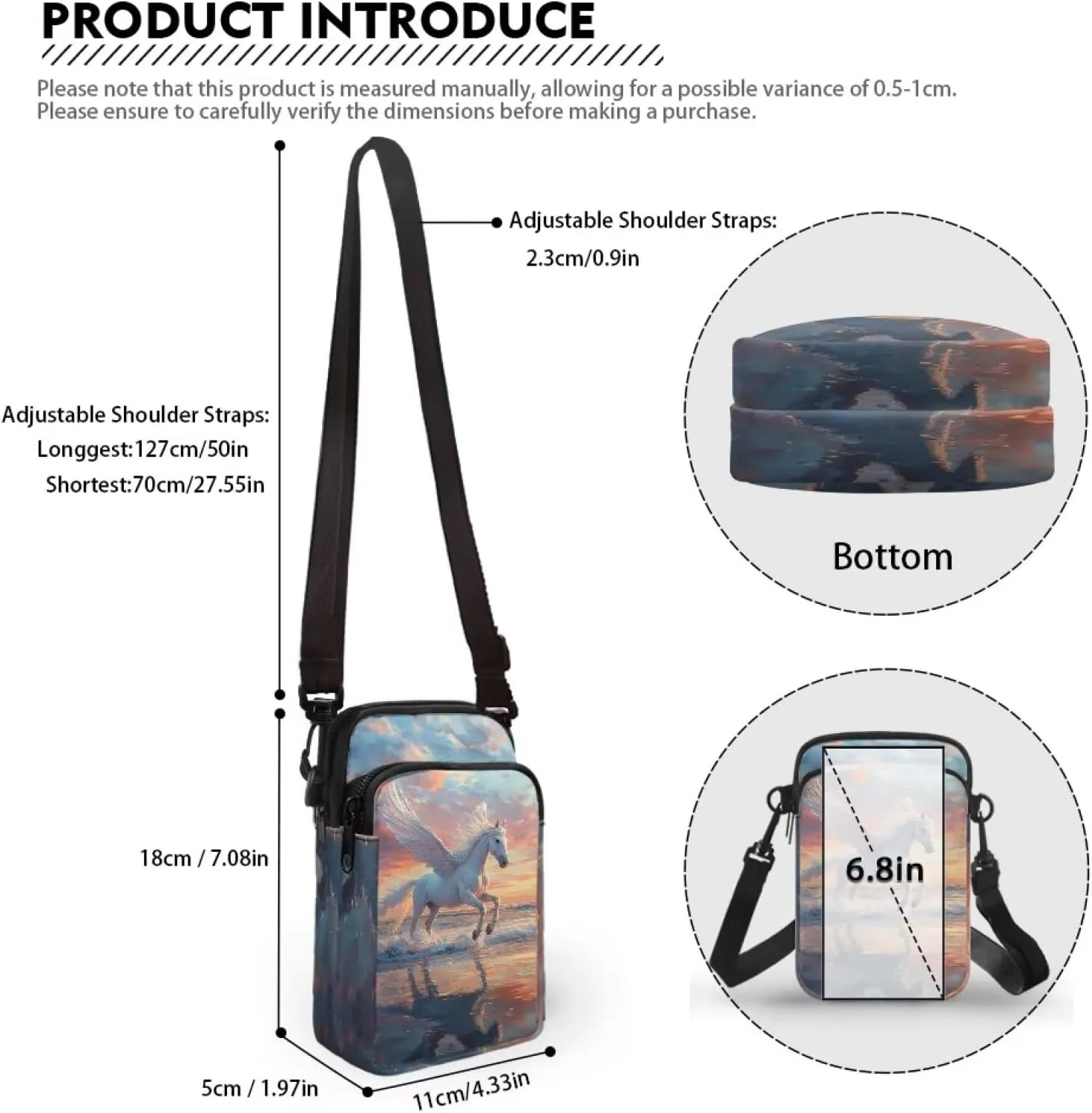 Crossbody Bag with Zipper Closure, Unisex Adult Small Messenger Bags Cell Phone Pouch