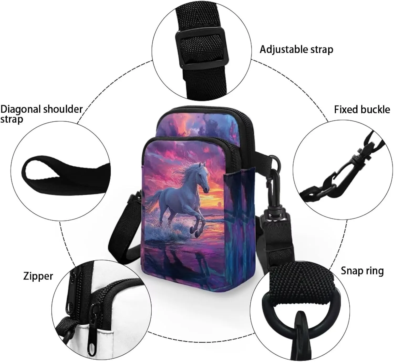 Crossbody Bag with Zipper Closure, Unisex Adult Small Messenger Bags Cell Phone Pouch