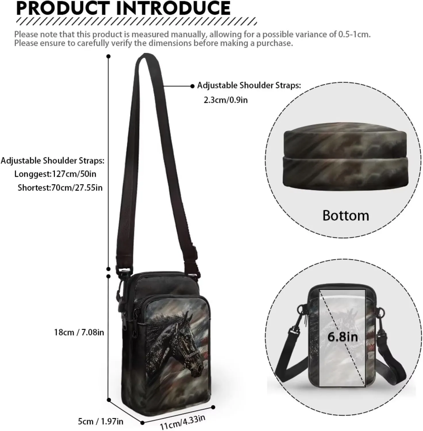 Crossbody Bag with Zipper Closure, Unisex Adult Small Messenger Bags Cell Phone Pouch