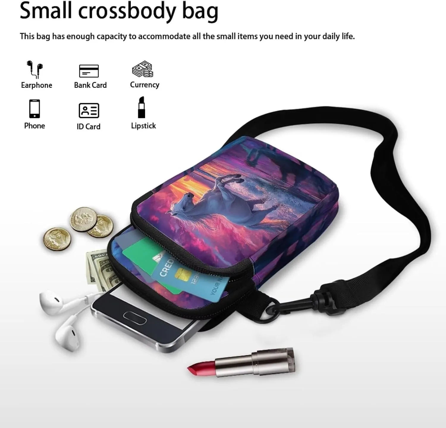 Crossbody Bag with Zipper Closure, Unisex Adult Small Messenger Bags Cell Phone Pouch