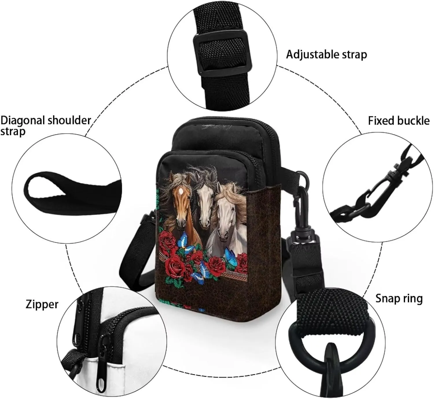 Crossbody Bag with Zipper Closure, Unisex Adult Small Messenger Bags Cell Phone Pouch