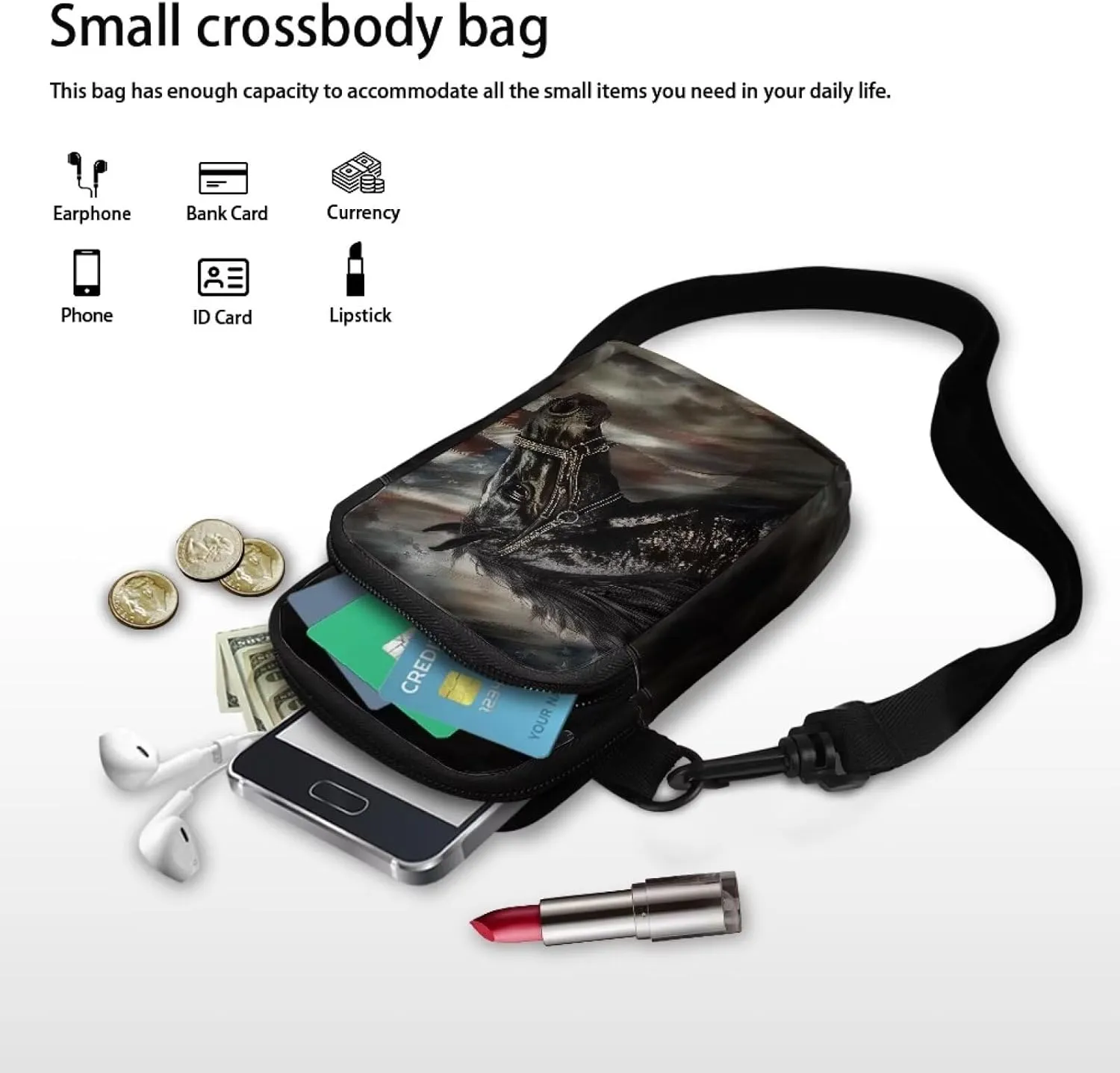Crossbody Bag with Zipper Closure, Unisex Adult Small Messenger Bags Cell Phone Pouch