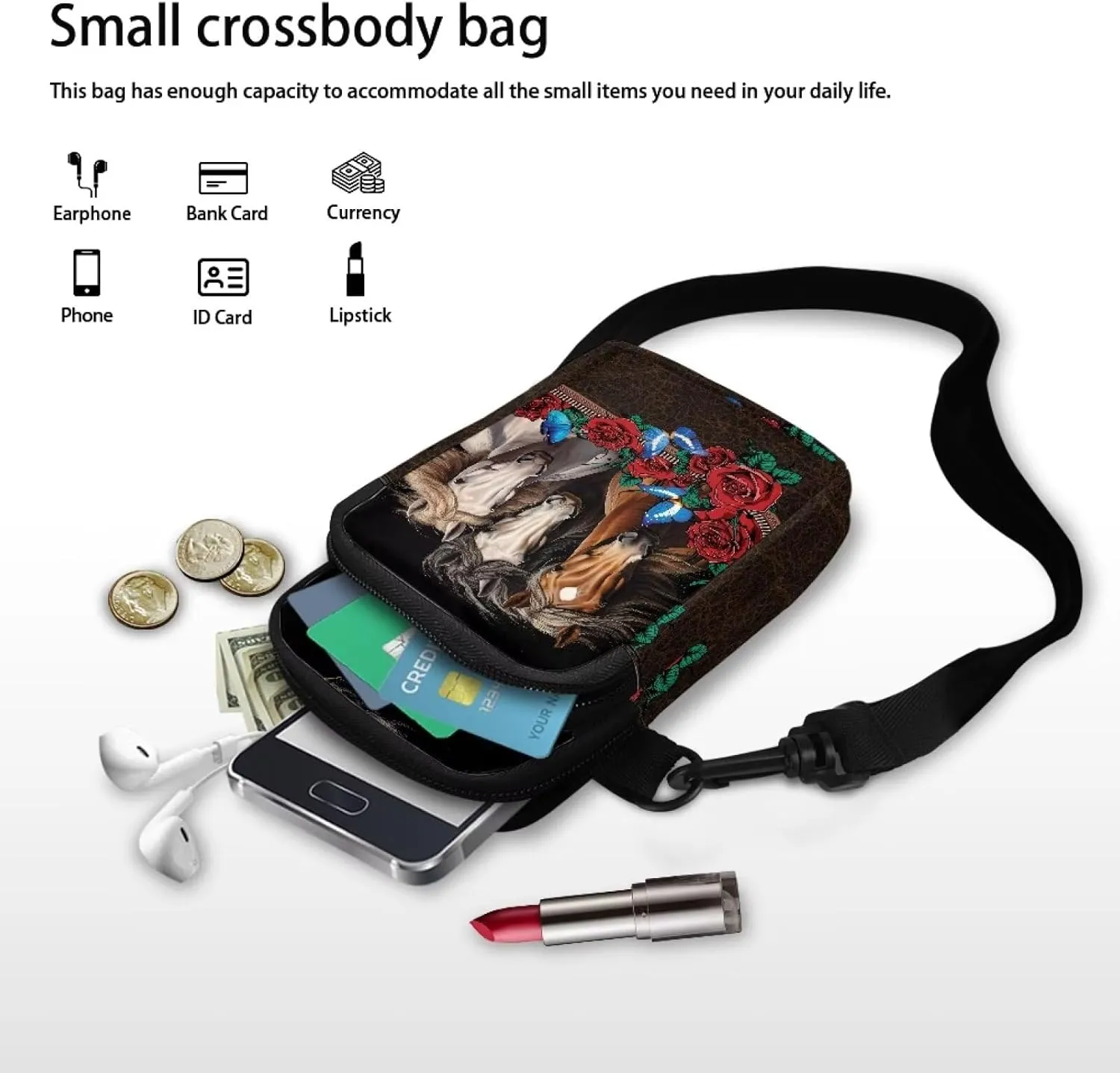 Crossbody Bag with Zipper Closure, Unisex Adult Small Messenger Bags Cell Phone Pouch