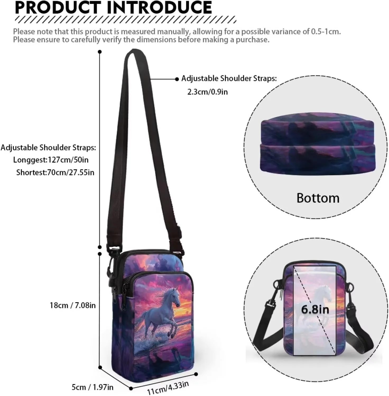 Crossbody Bag with Zipper Closure, Unisex Adult Small Messenger Bags Cell Phone Pouch