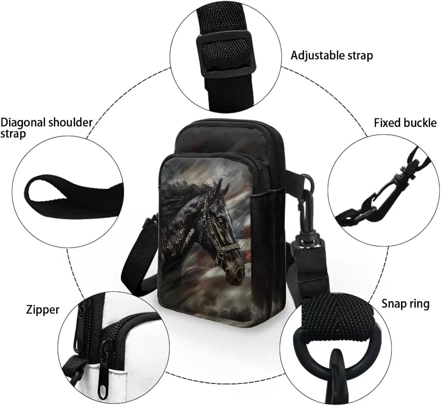 Crossbody Bag with Zipper Closure, Unisex Adult Small Messenger Bags Cell Phone Pouch