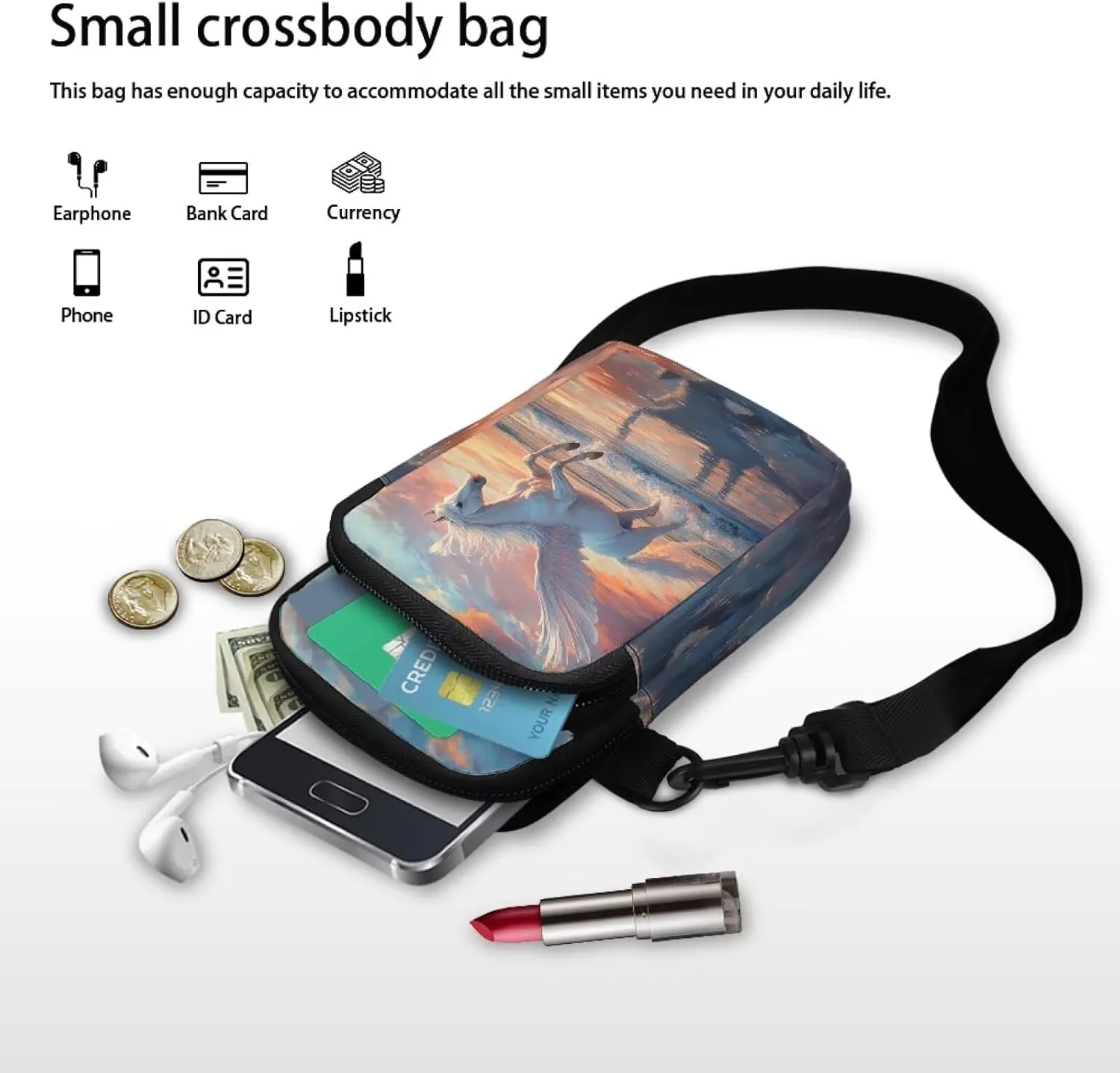 Crossbody Bag with Zipper Closure, Unisex Adult Small Messenger Bags Cell Phone Pouch