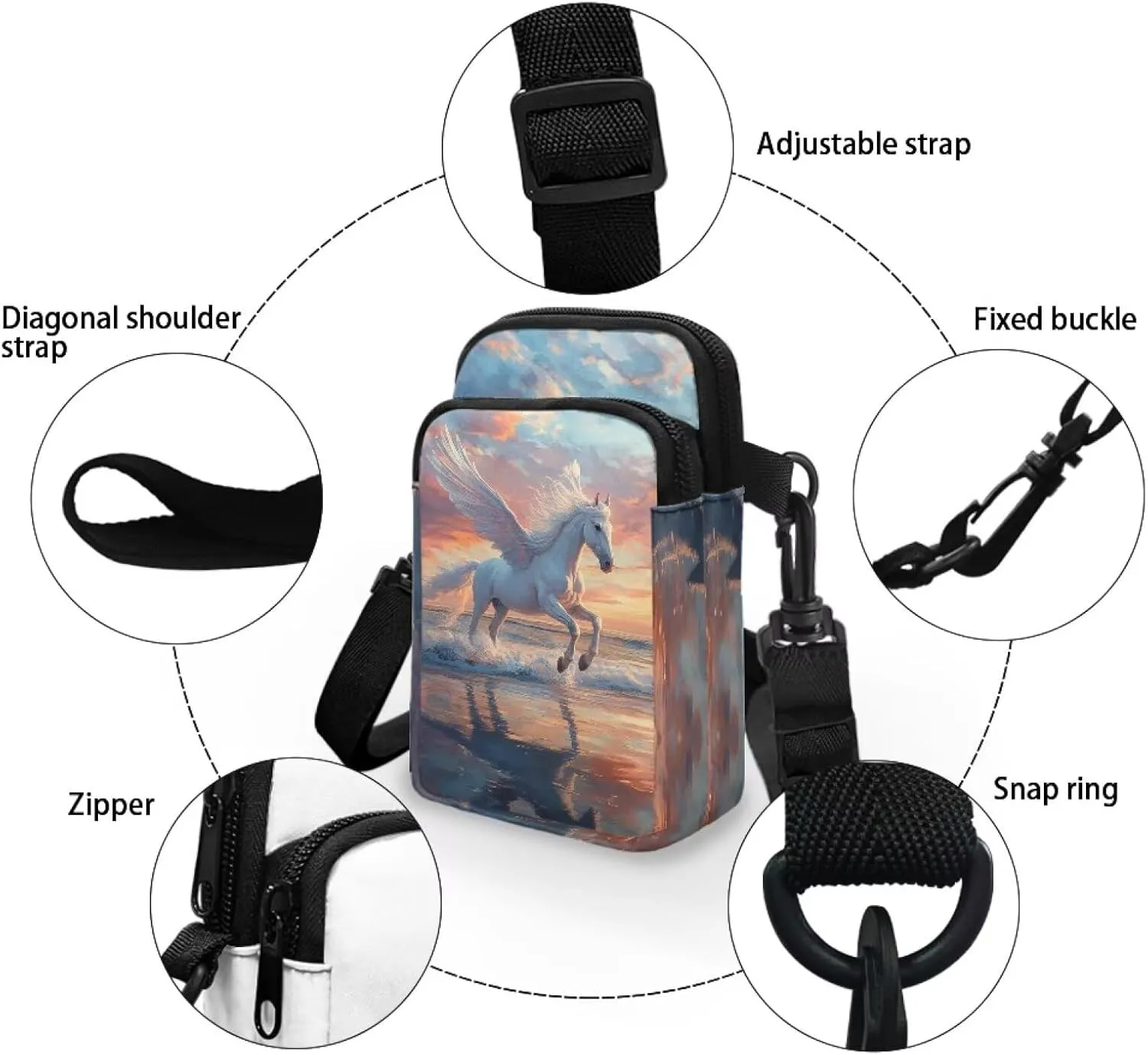 Crossbody Bag with Zipper Closure, Unisex Adult Small Messenger Bags Cell Phone Pouch