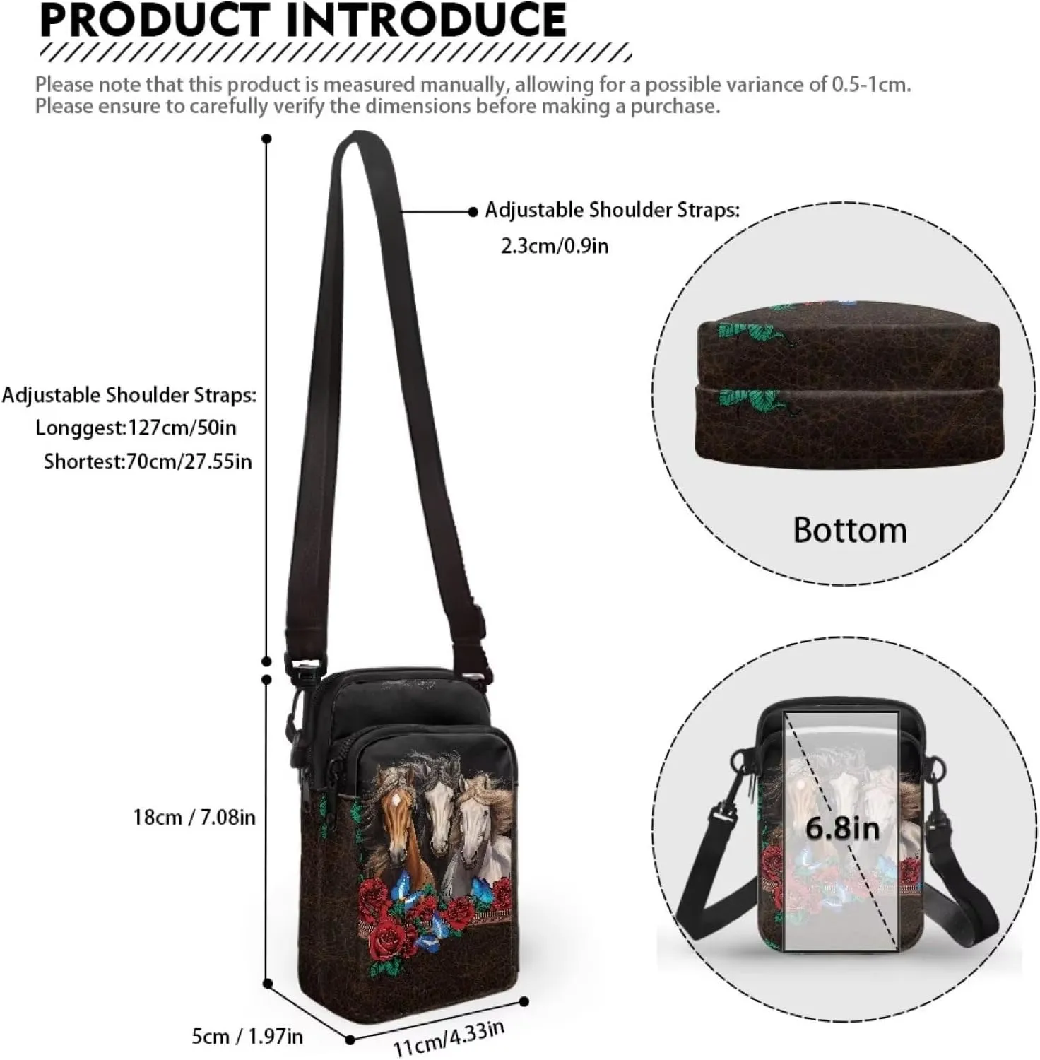 Crossbody Bag with Zipper Closure, Unisex Adult Small Messenger Bags Cell Phone Pouch