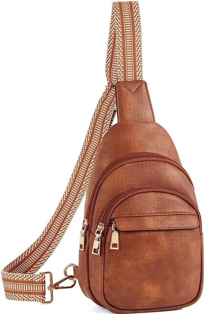 Crossbody Bags for Women,Sling Bag for Women,Fanny Packs Chest Bag for Travel Running Hiking (Brown)