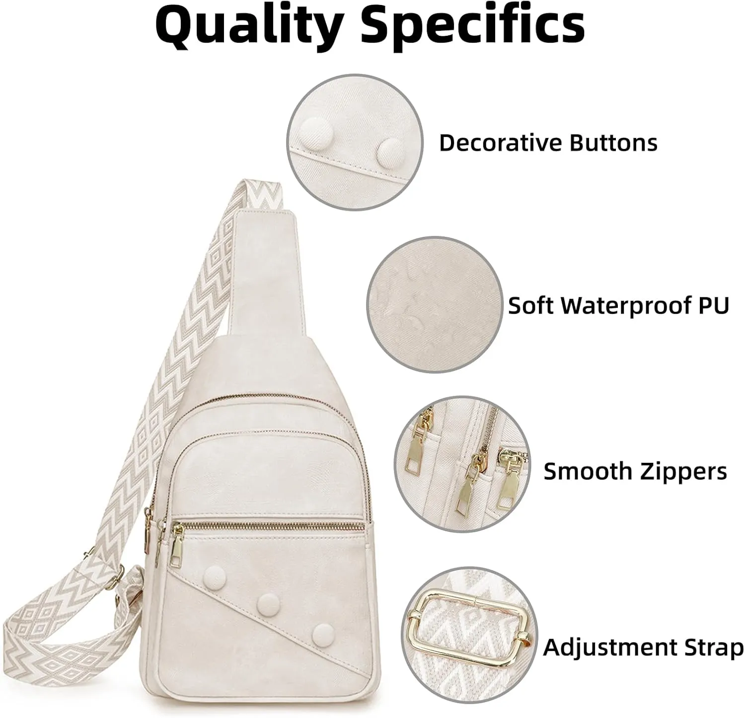 Crossbody Sling Bag for Women Men Crossbody Bag Fanny Packs Purses Fashion Multifunction Faux Leather Chest Bag Travel Anti Theft (Off-white)