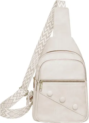 Crossbody Sling Bag for Women Men Crossbody Bag Fanny Packs Purses Fashion Multifunction Faux Leather Chest Bag Travel Anti Theft (Off-white)