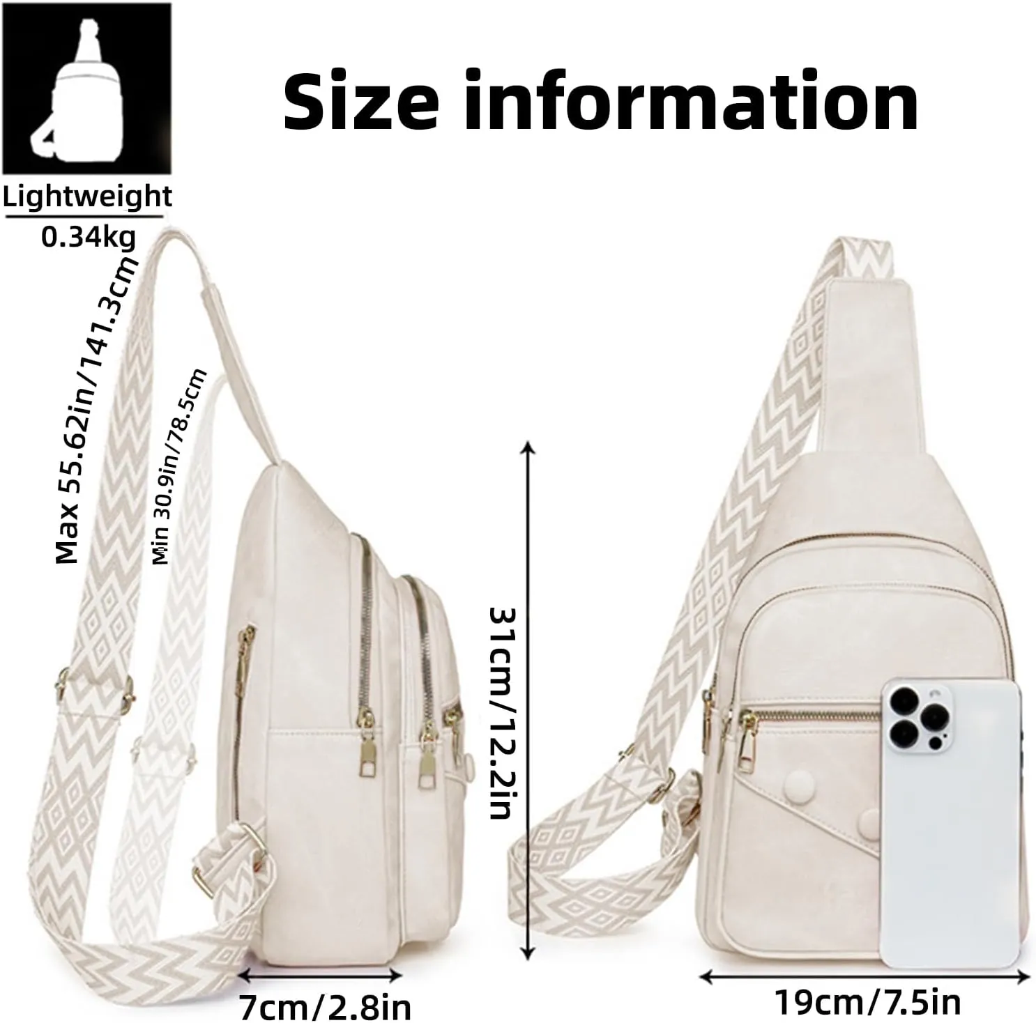 Crossbody Sling Bag for Women Men Crossbody Bag Fanny Packs Purses Fashion Multifunction Faux Leather Chest Bag Travel Anti Theft (Off-white)