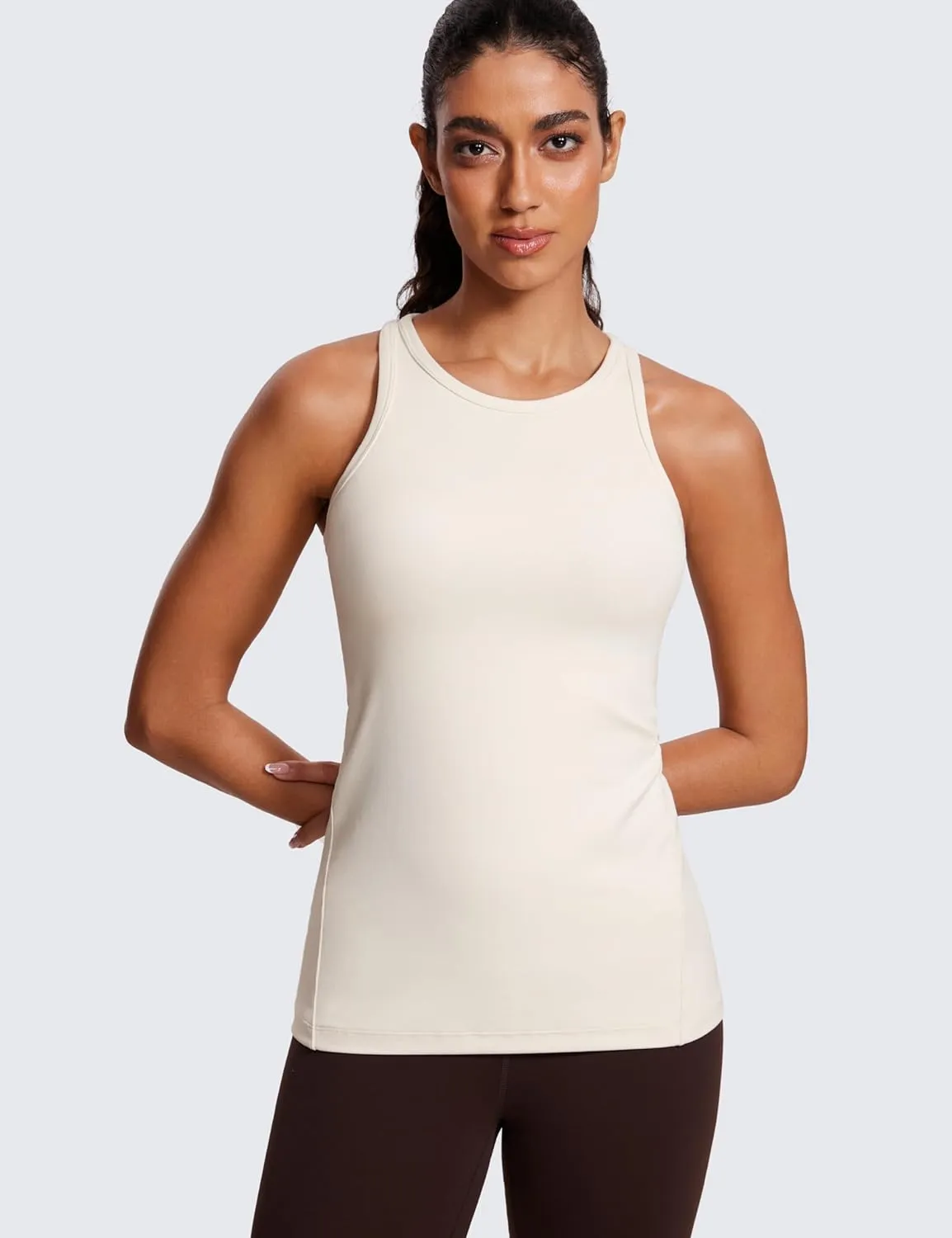 CRZ YOGA Butterluxe Womens Workout Racerback Sleeveless Tops High Neck Athletic Camisole Tanks Running Gym Yoga Shirts