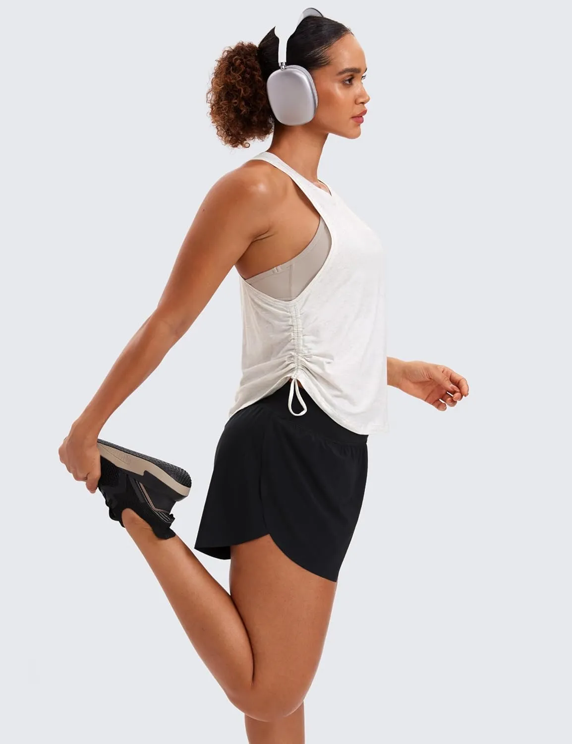 CRZ YOGA Pima Cotton Women Racerback Sleeveless Workout Tops Crew Neck Ruched Side Tanks Athletic Casual Loose Shirts