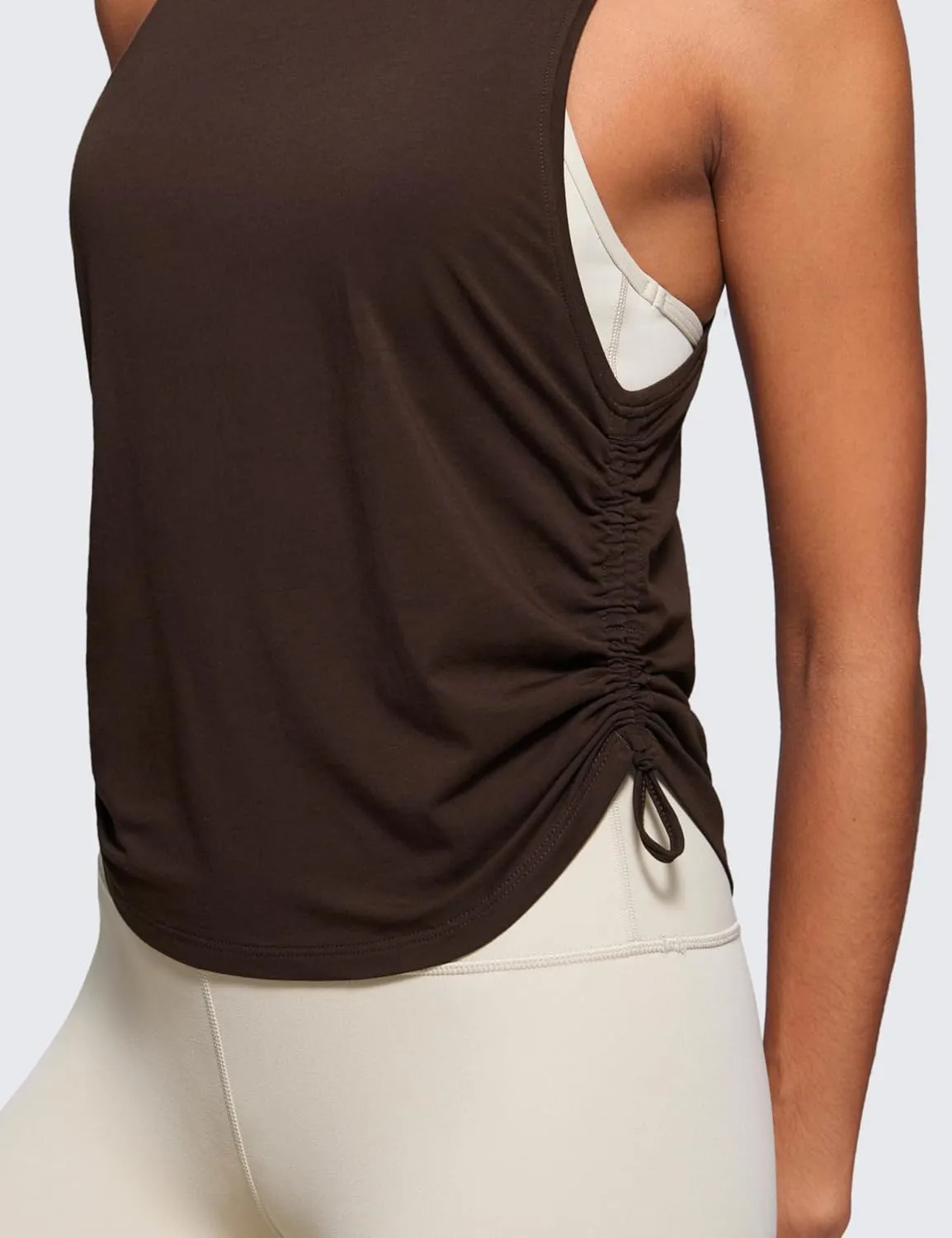 CRZ YOGA Pima Cotton Women Racerback Sleeveless Workout Tops Crew Neck Ruched Side Tanks Athletic Casual Loose Shirts